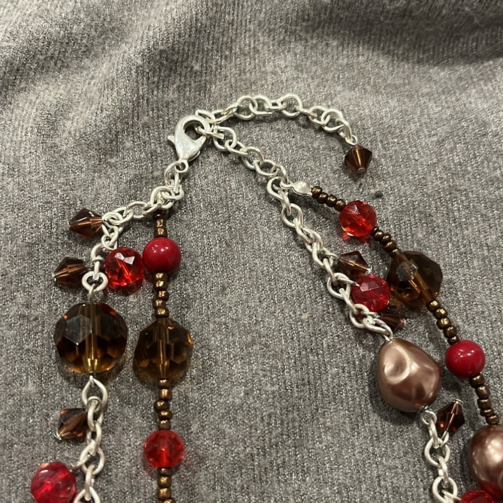 💕2/$15 Silvertone Glass Bead & Coral Necklace w/Matching Earrings - Picture 6 of 6